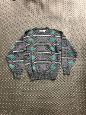 Vintage 90s Santana Coogi Style Geometric Sweater Colorful Textured Knit M/L